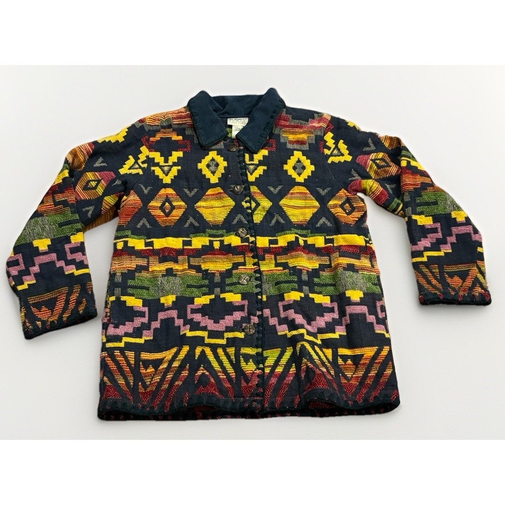 Vintage Southwest Aztec Tapestry Coat Jacket L Navajo Cedar Canyon Chimayo RRL